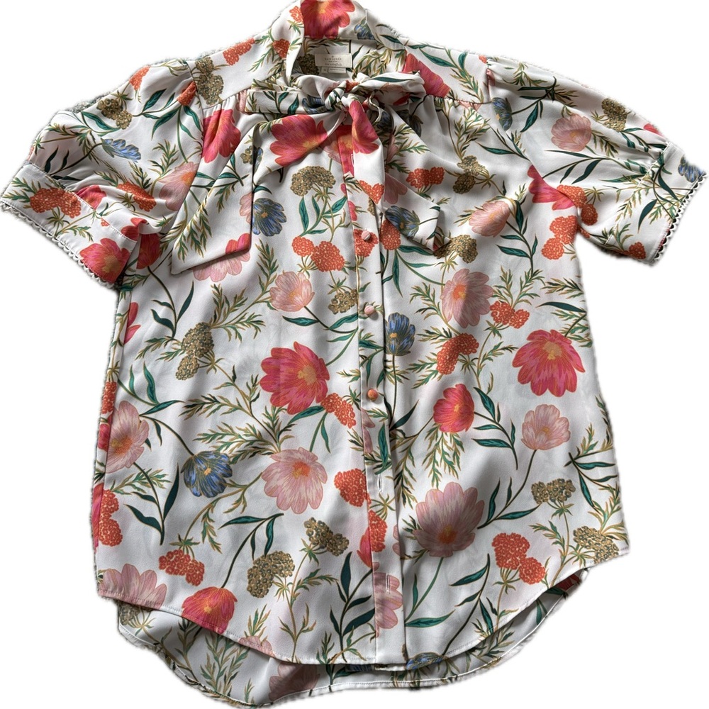 Kate Spade Floral Neck Tie Blouse sz M